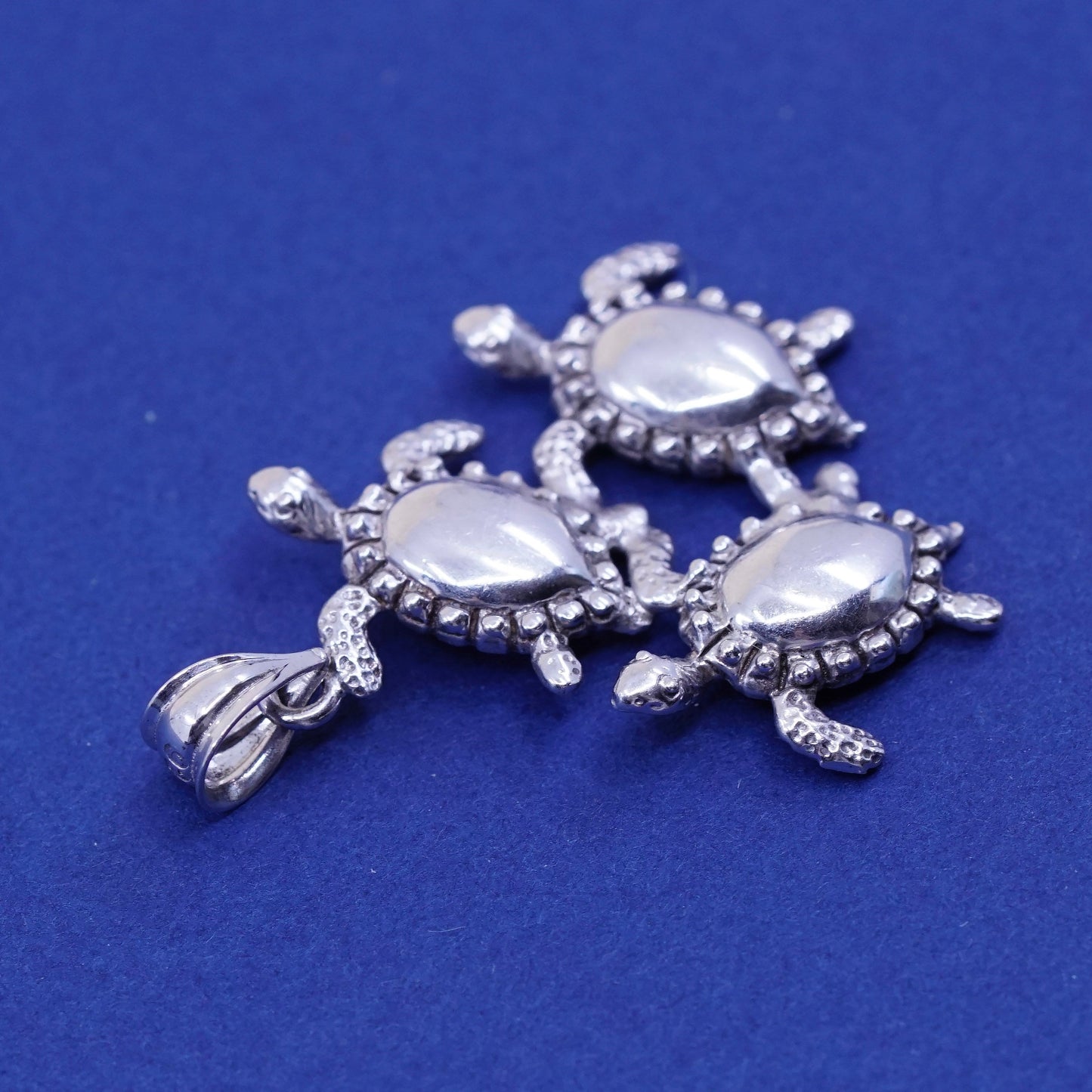 Vintage GD Sterling silver handmade pendant, 925 sea turtles