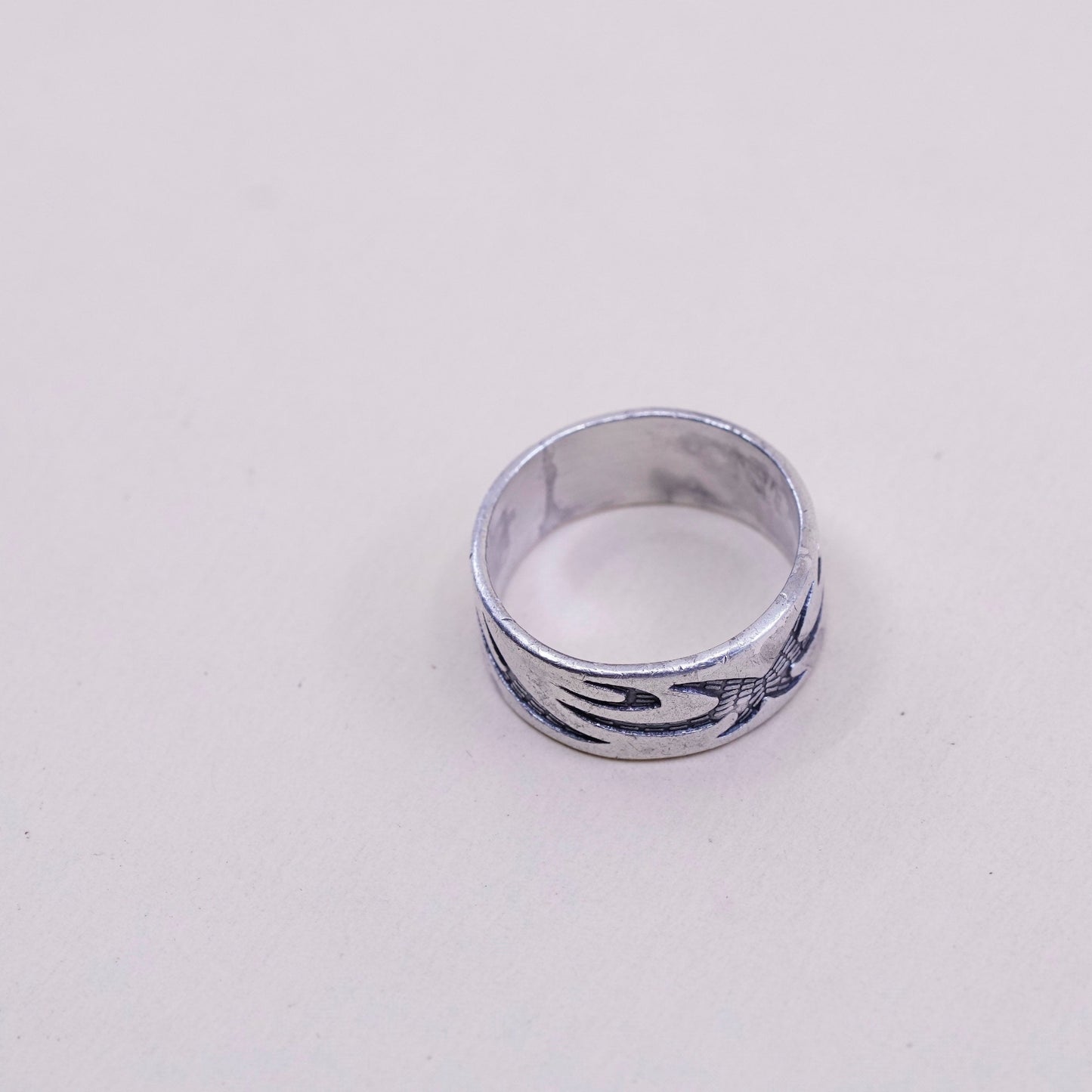 Size 11, vintage sterling silver handmade ring, Hopi 925 weave band w/ pattern