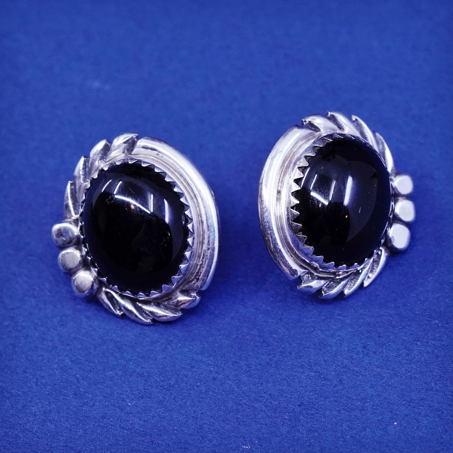 Native American sterling silver handmade earrings 925 studs w/ obsidian N beads