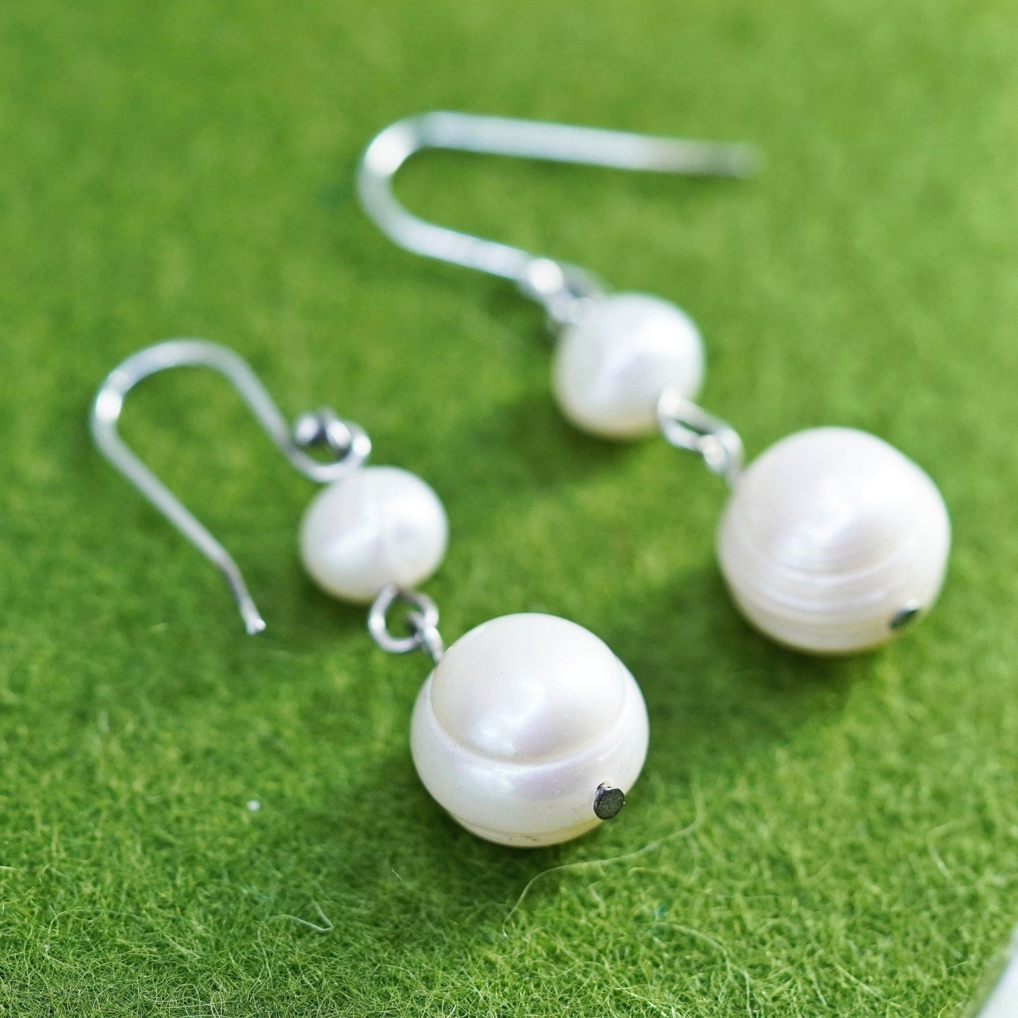 Vintage Sterling 925 silver handmade earrings with freshwater pearl beads