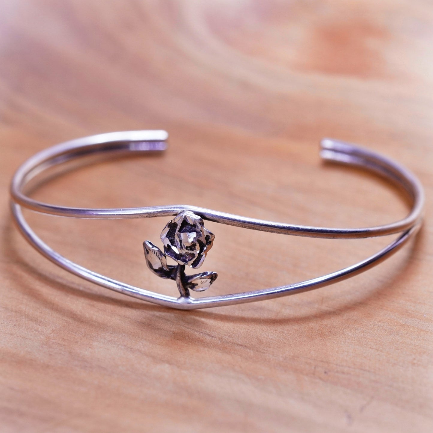 6.5” Vintage Native American Sterling silver handmade bracelet, 925 cuff rose
