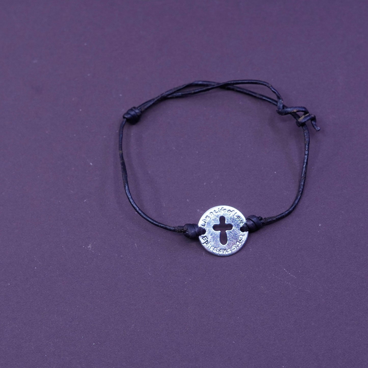 8.75”, Sterling 925 silver with leather bracelet tag live a life of love
