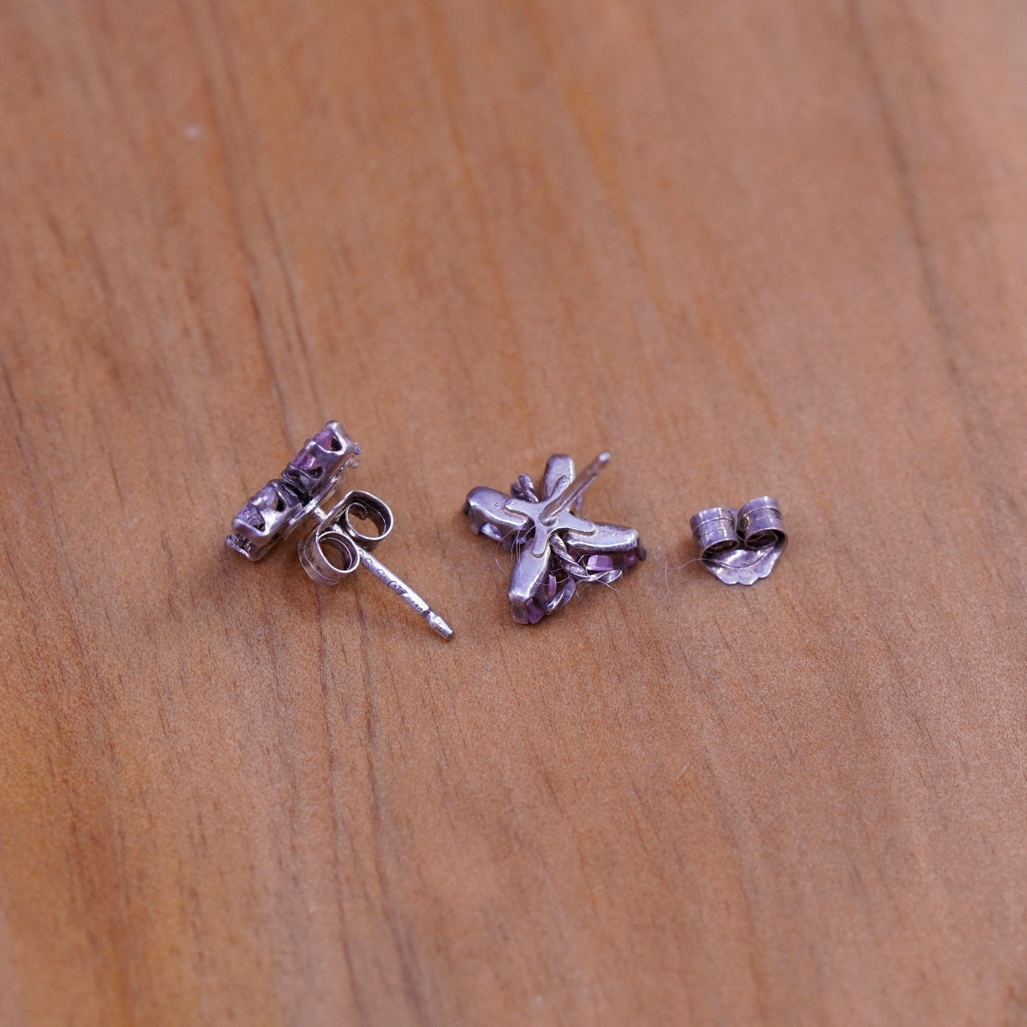 Vintage Sterling 925 silver handmade earrings, butterfly studs with cz