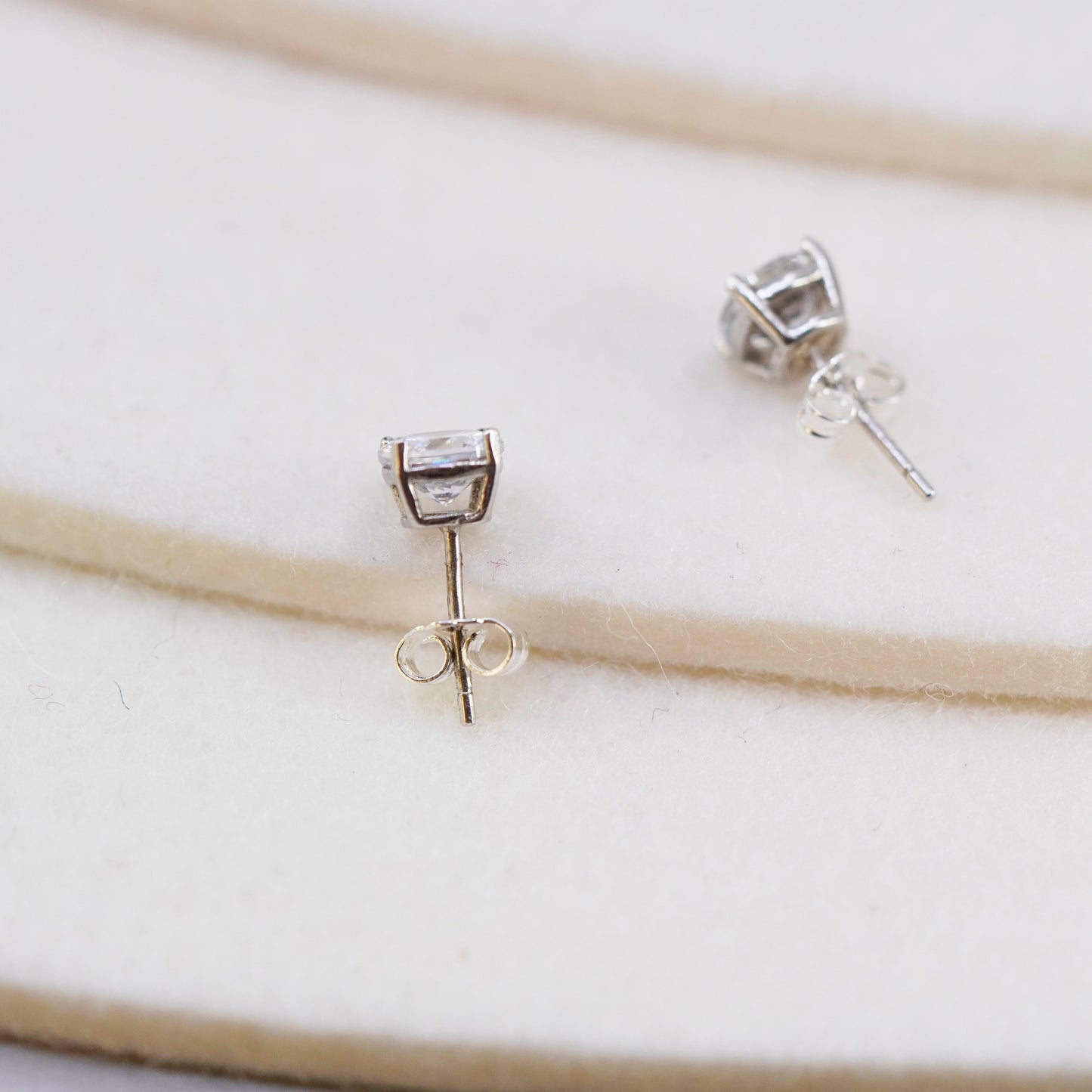 Vintage Sterling 925 silver earrings, studs with 5mm Cz