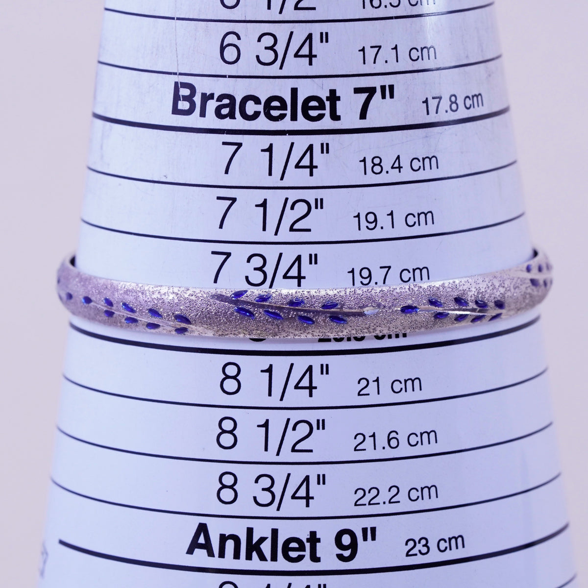 8”, Vintage sterling silver handmade bracelet, Matte enamel 925 hinged bangle