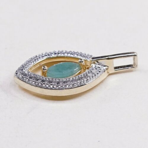 Vermeil Gold Over Sterling Silver Handmade Pendant, 925 Charm W/ Jade N Diamond