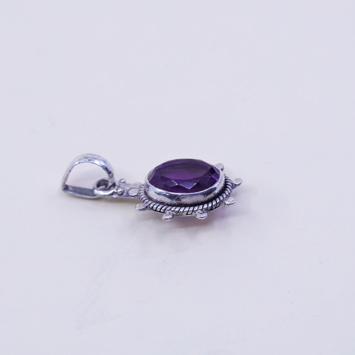Vintage Sterling 925 silver handmade pendant with amethyst