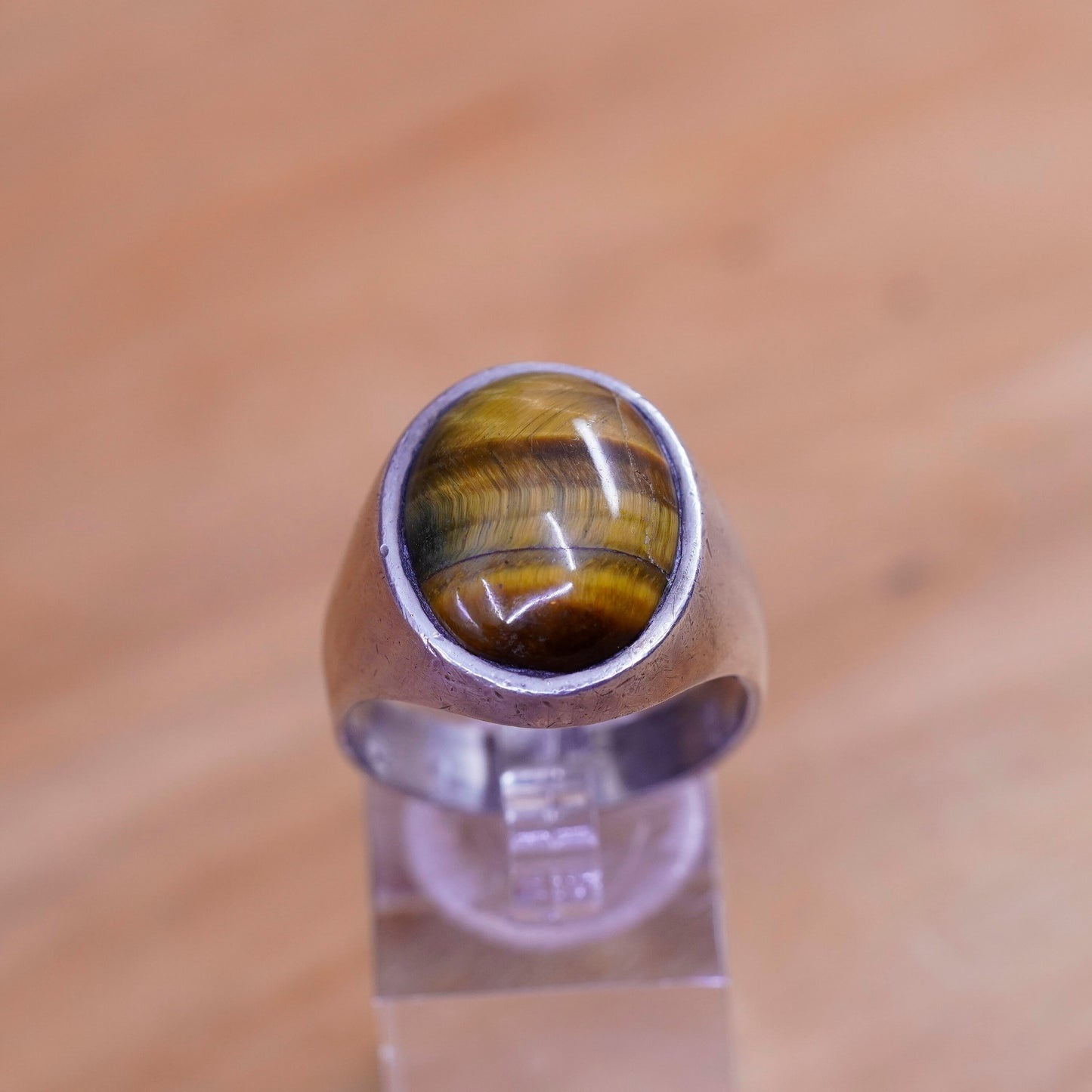 Size 12, vintage Sterling 925 silver handmade ring with golden tiger eye