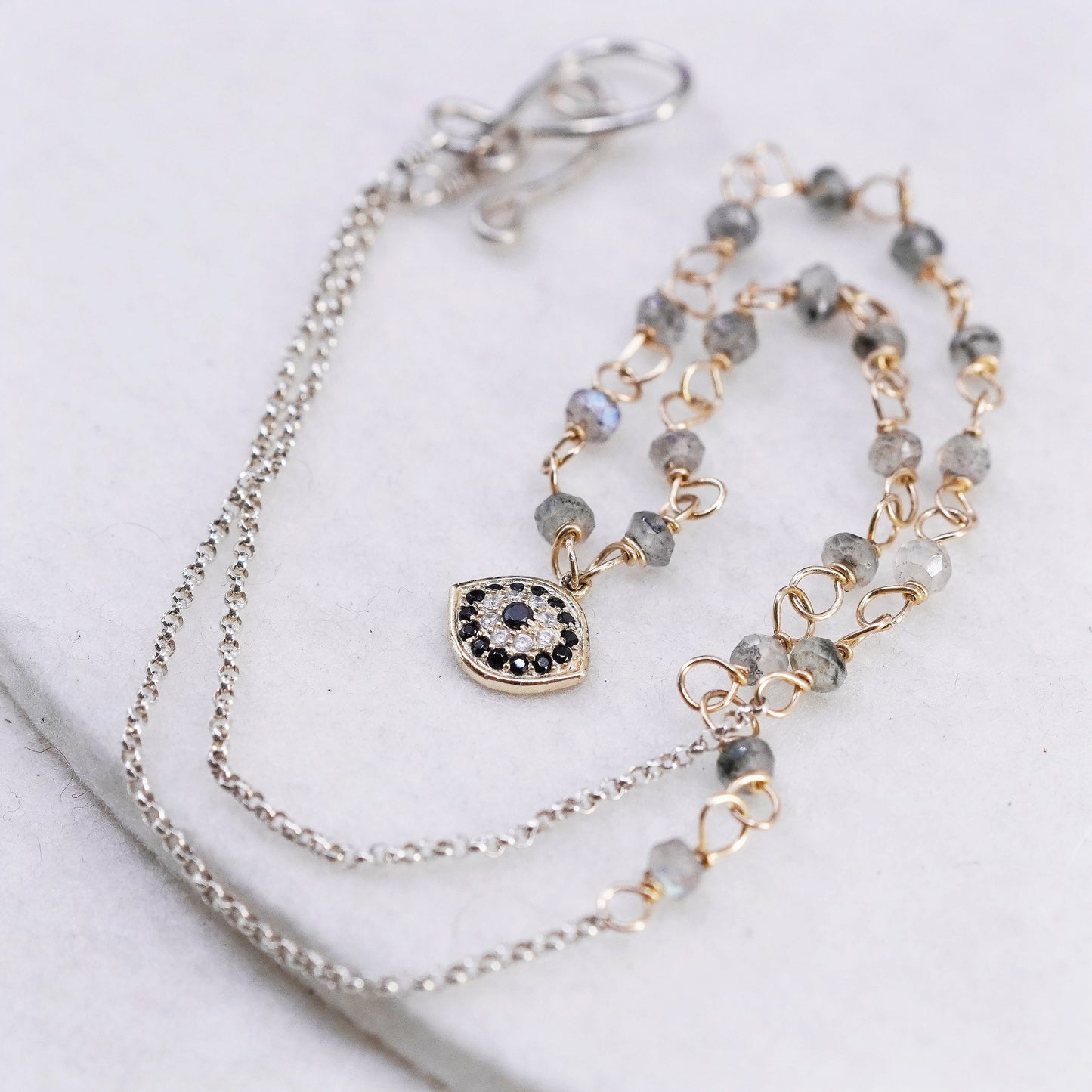 18”, vermeil gold over Italy Sterling 925 silver necklace evil eye pendant