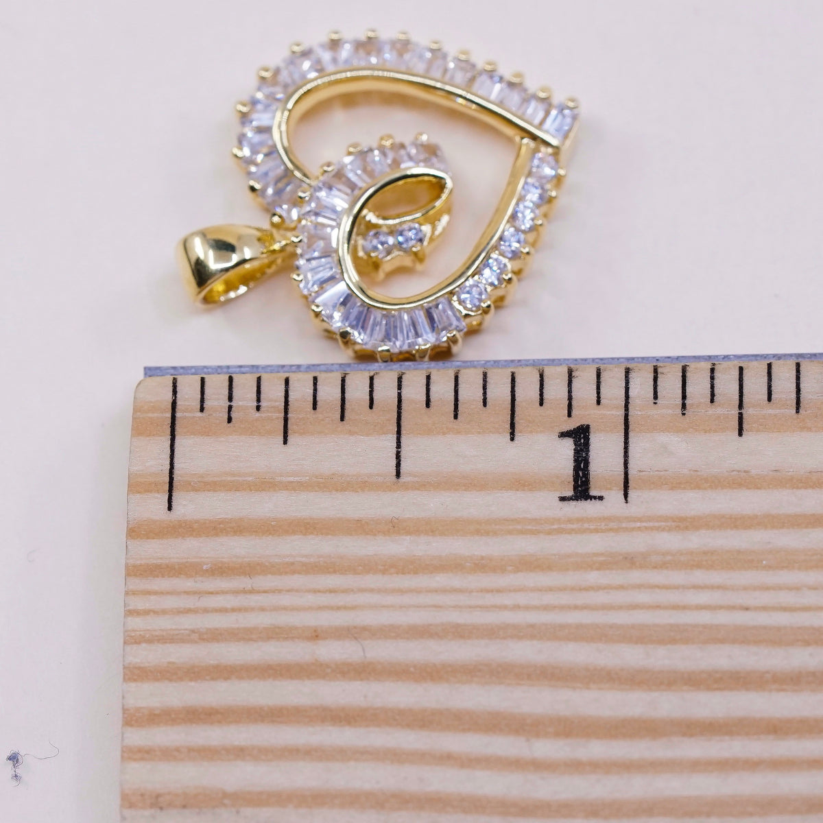 VTG vermeil Gold over Sterling silver pendant, 925 heart pendant with cz