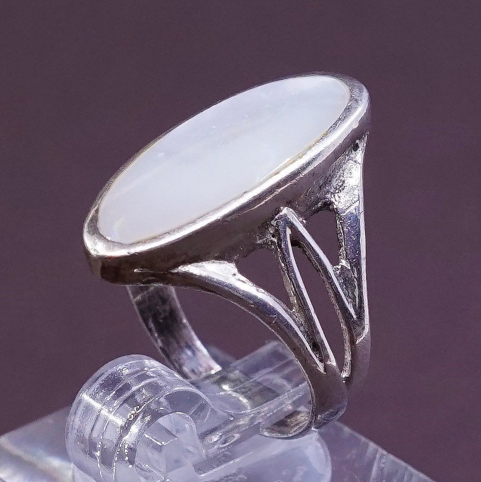 sz 5.5, vtg Sterling silver handmade ring, southwestern 925 w/ mother of pearl