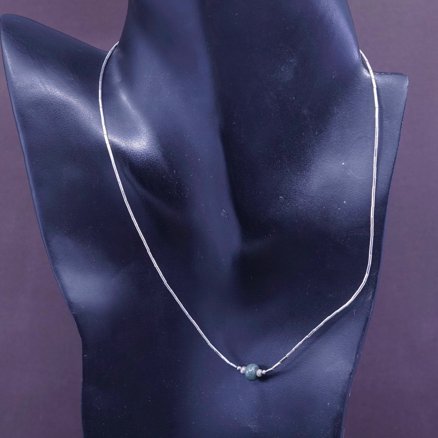 16”, Vintage Sterling 925 silver handmade liquid silver chain with jade beads
