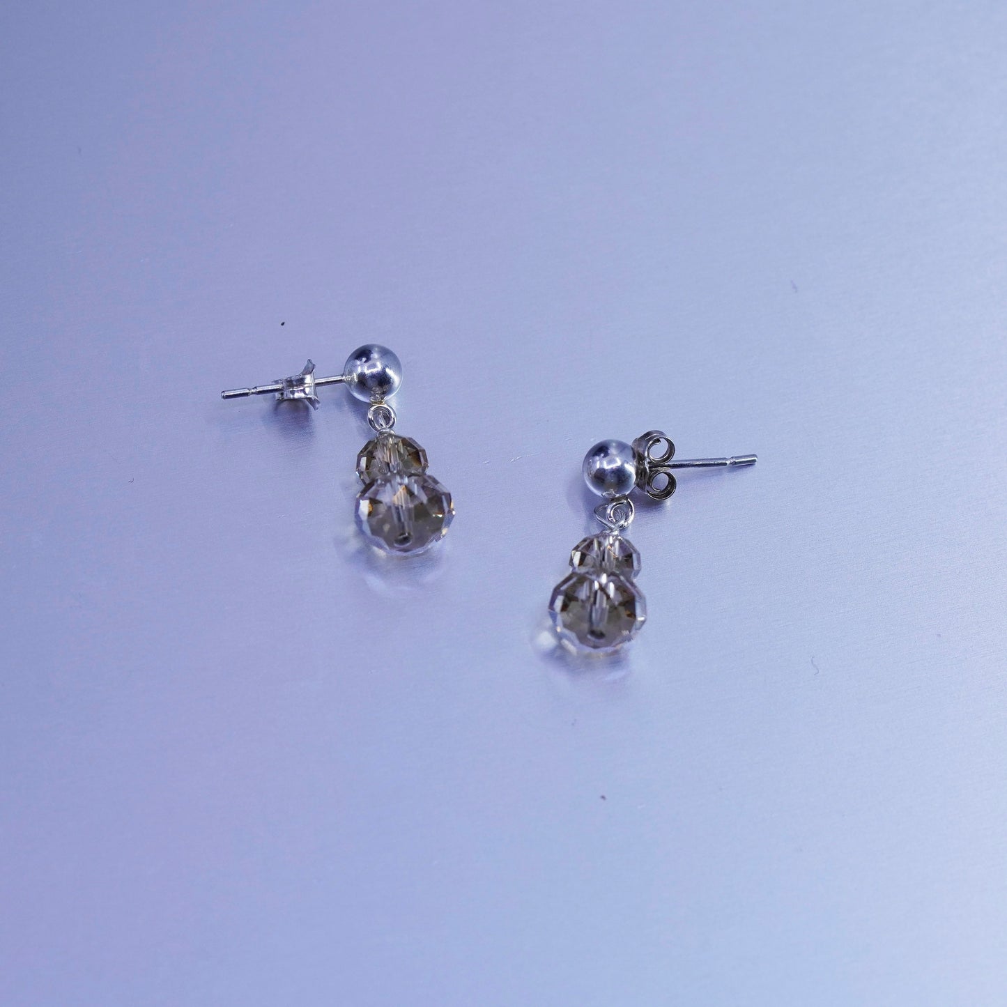 Vintage Sterling 925 silver handmade earrings with crystal