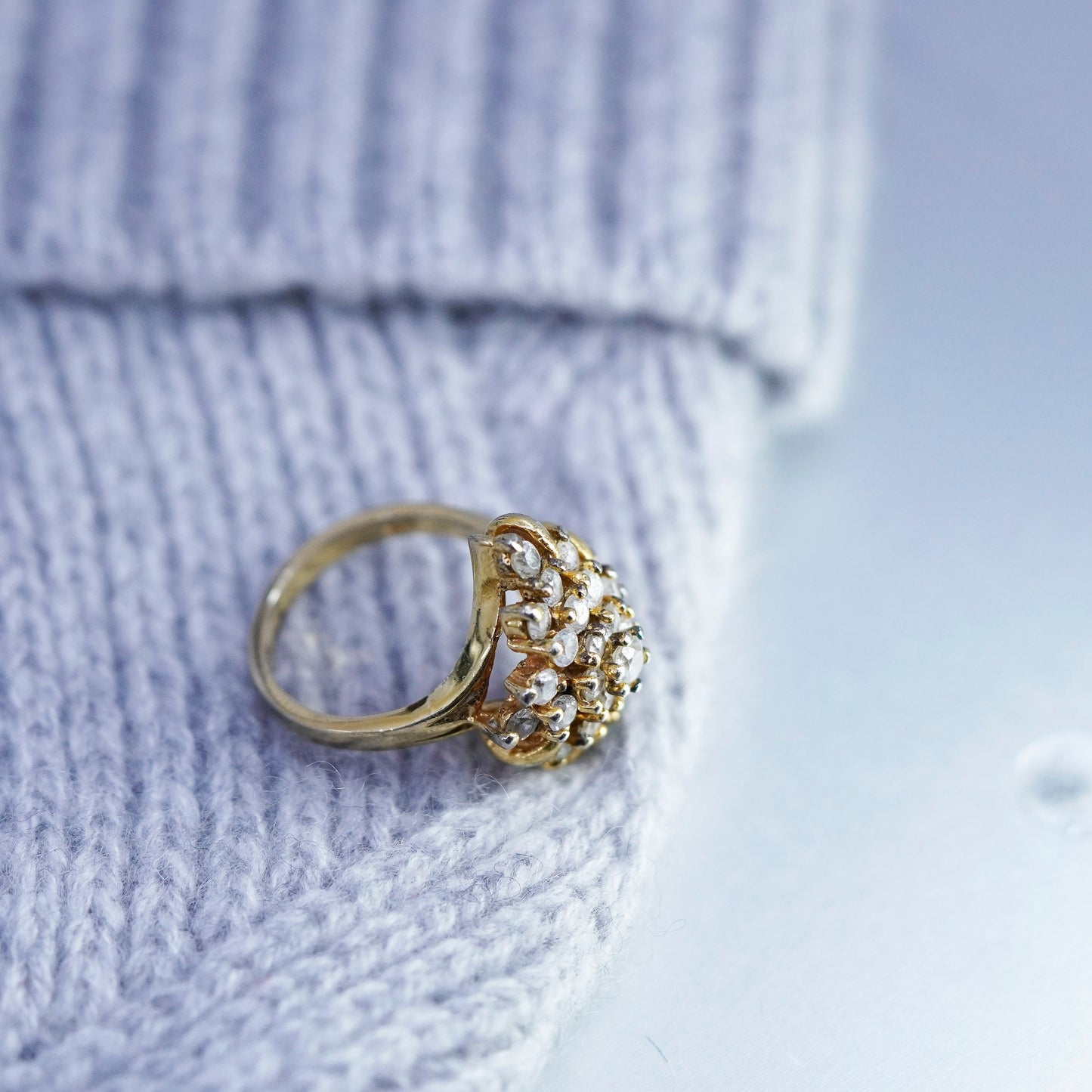 Size 8, vintage vermeil gold filled Sterling 925 silver ring with cluster cz