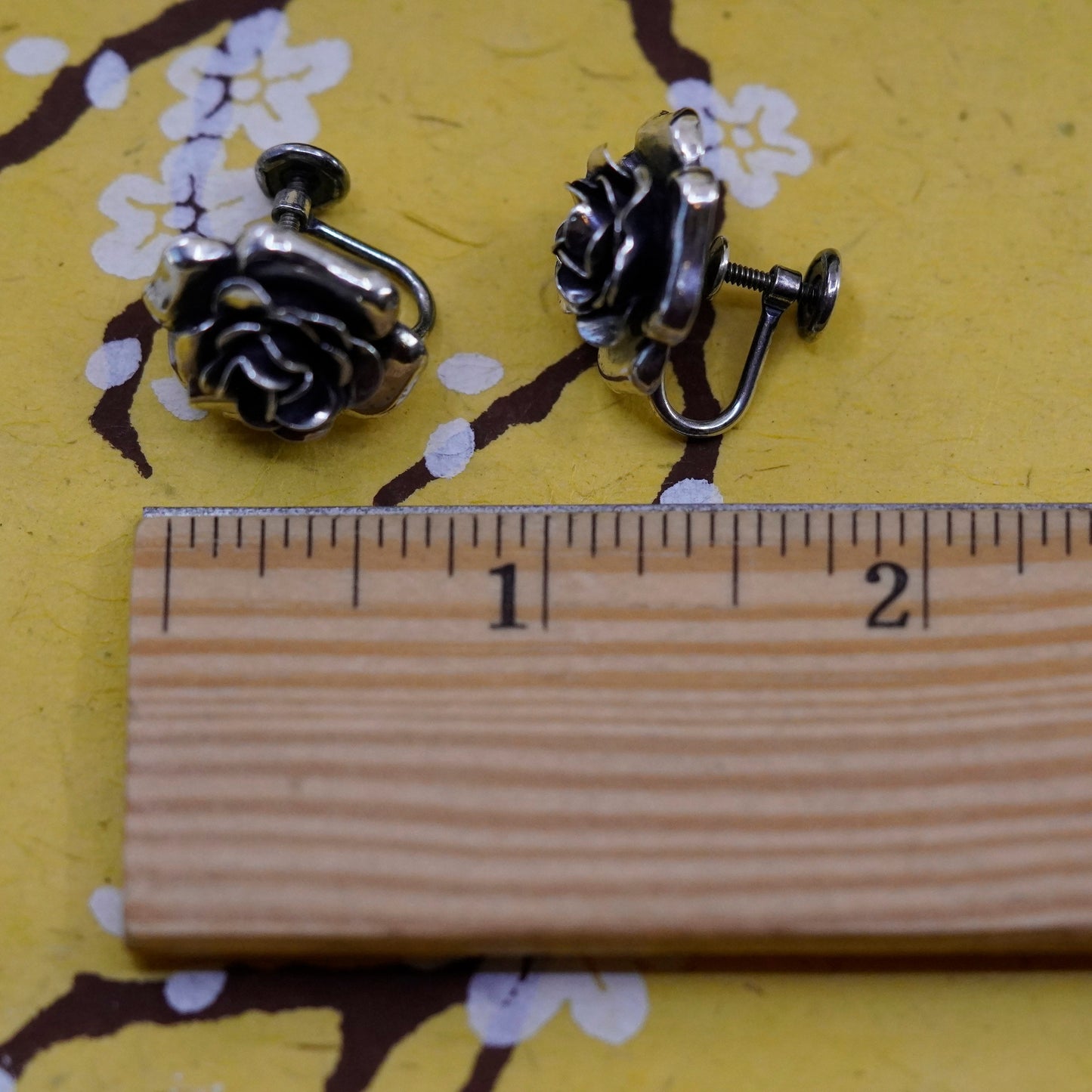 danecraft Sterling silver handmade earrings 925 rose flower screw back earrings