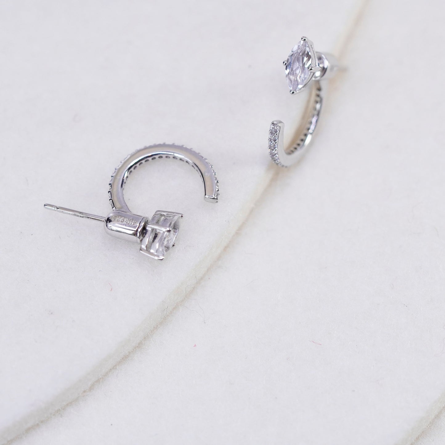 0.5”, vintage Sterling silver handmade earrings, 925 Huggie hoops with Cz