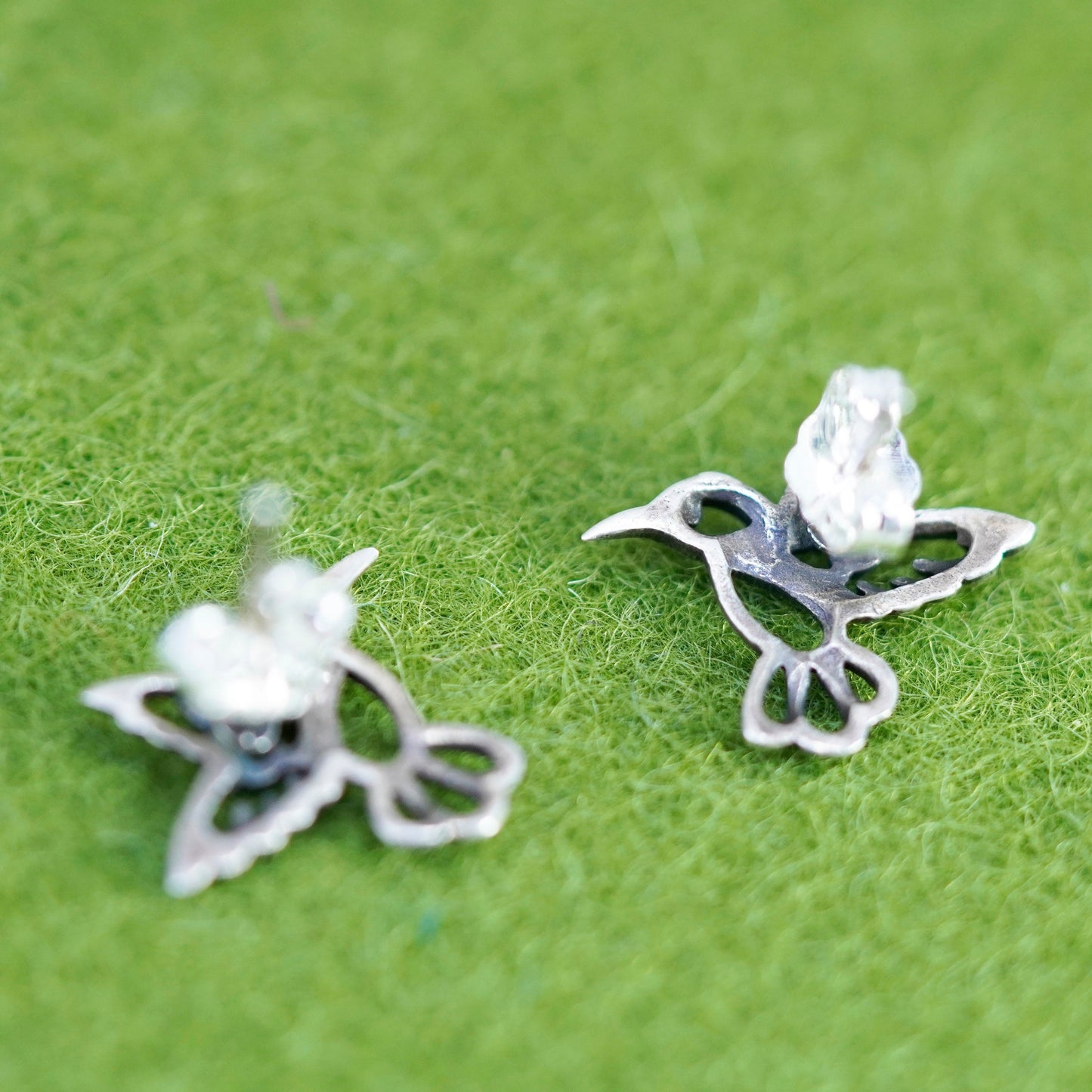 Vintage sterling silver hummingbird studs, 925 bird earrings