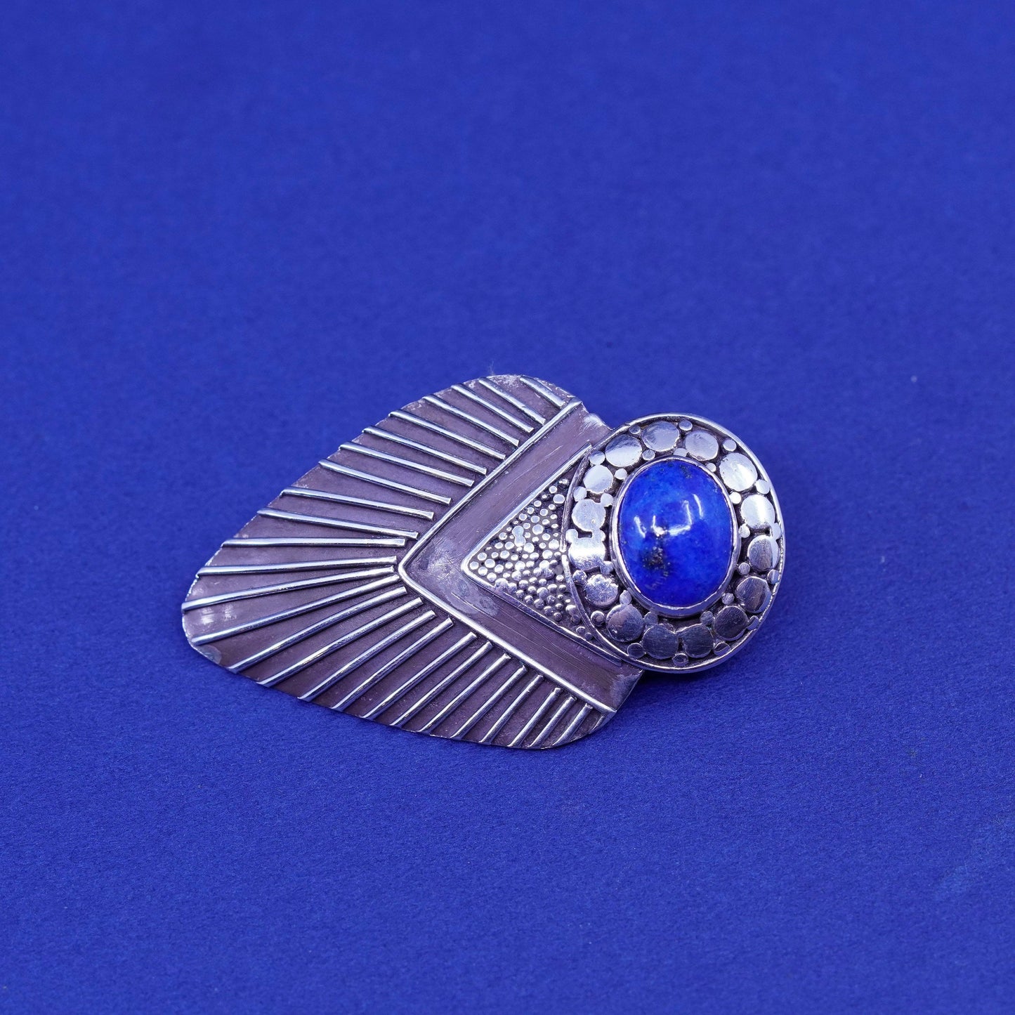 Vintage sterling silver handmade earrings, 925 teardrop studs with lapis lazuli
