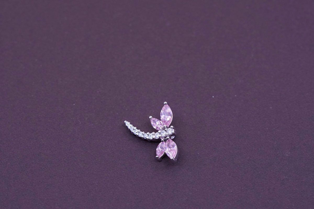 Vintage Sterling 925 silver handmade pendant with pink crystal butterfly
