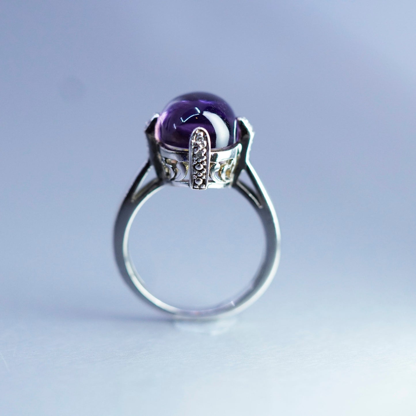 Size 7, vintage Sterling 925 silver handmade ring with amethyst and diamond