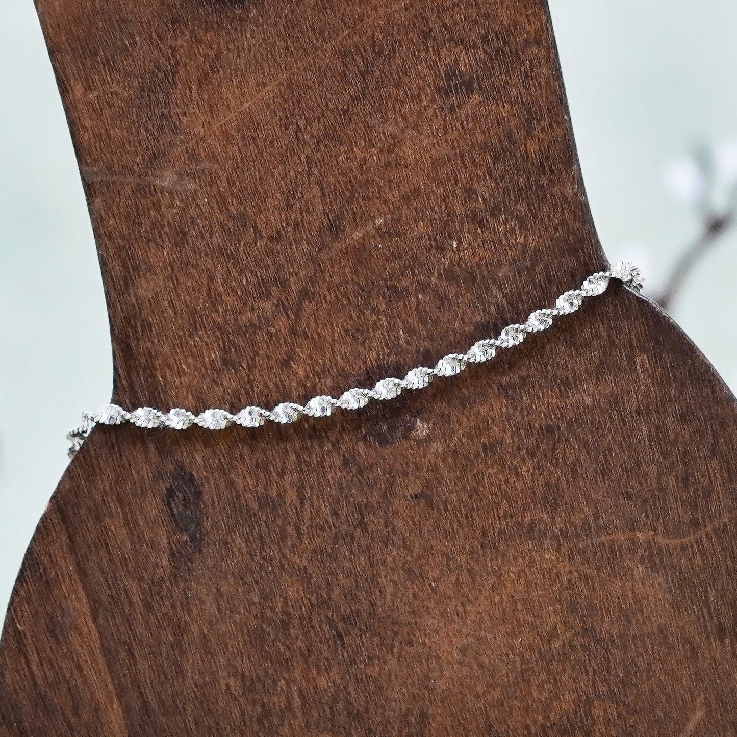 10.25”, Vintage sterling silver bracelet, 925 twisted herringbone anklet