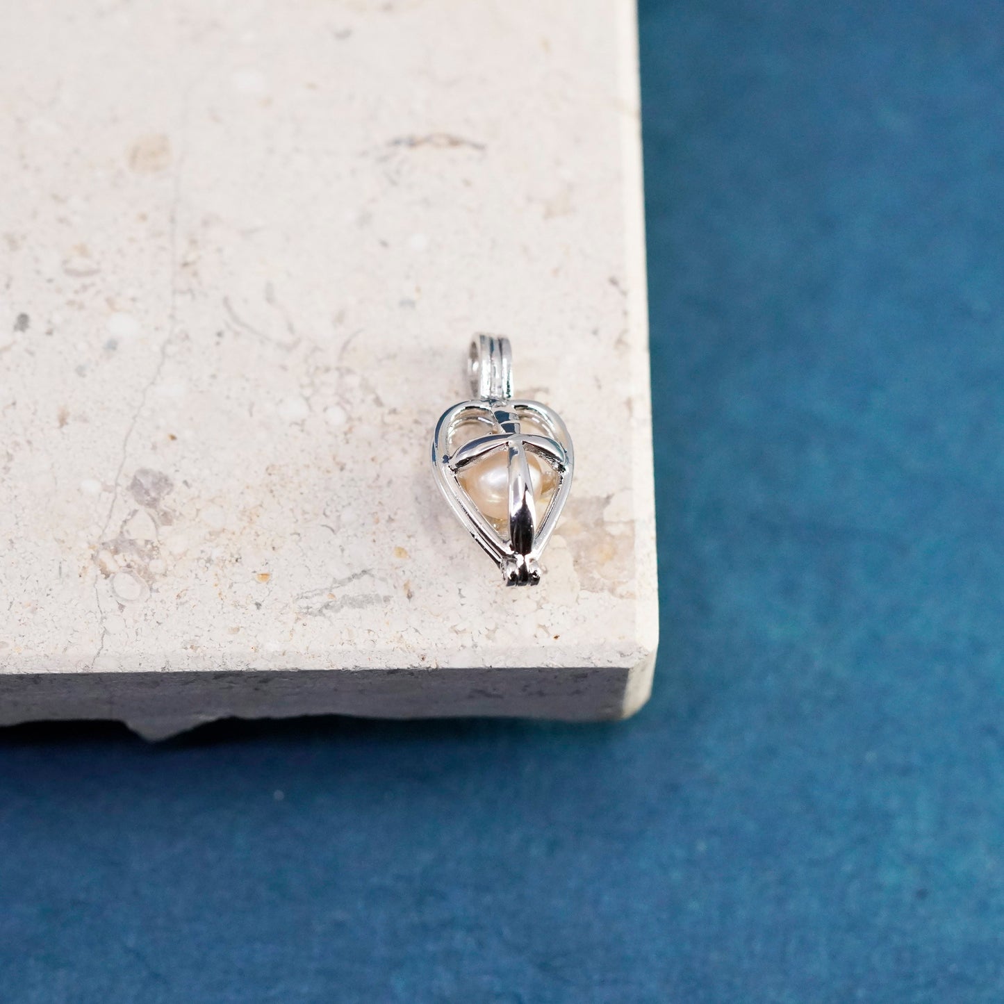 Vintage Sterling silver handmade pendant, 925 pearl cage