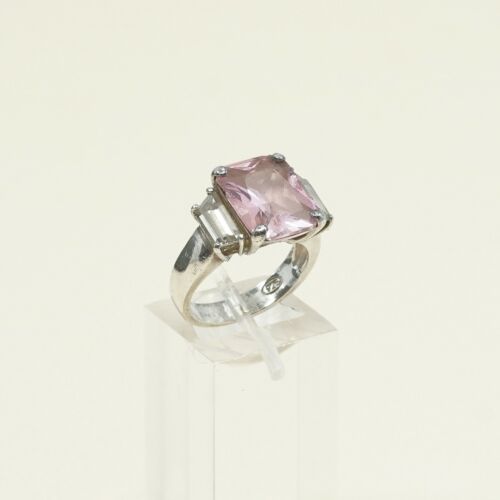 Sz 5.25, Vtg Sterling Silver Handmade Ring, 925 Silver W pink Cz, Stamped 925