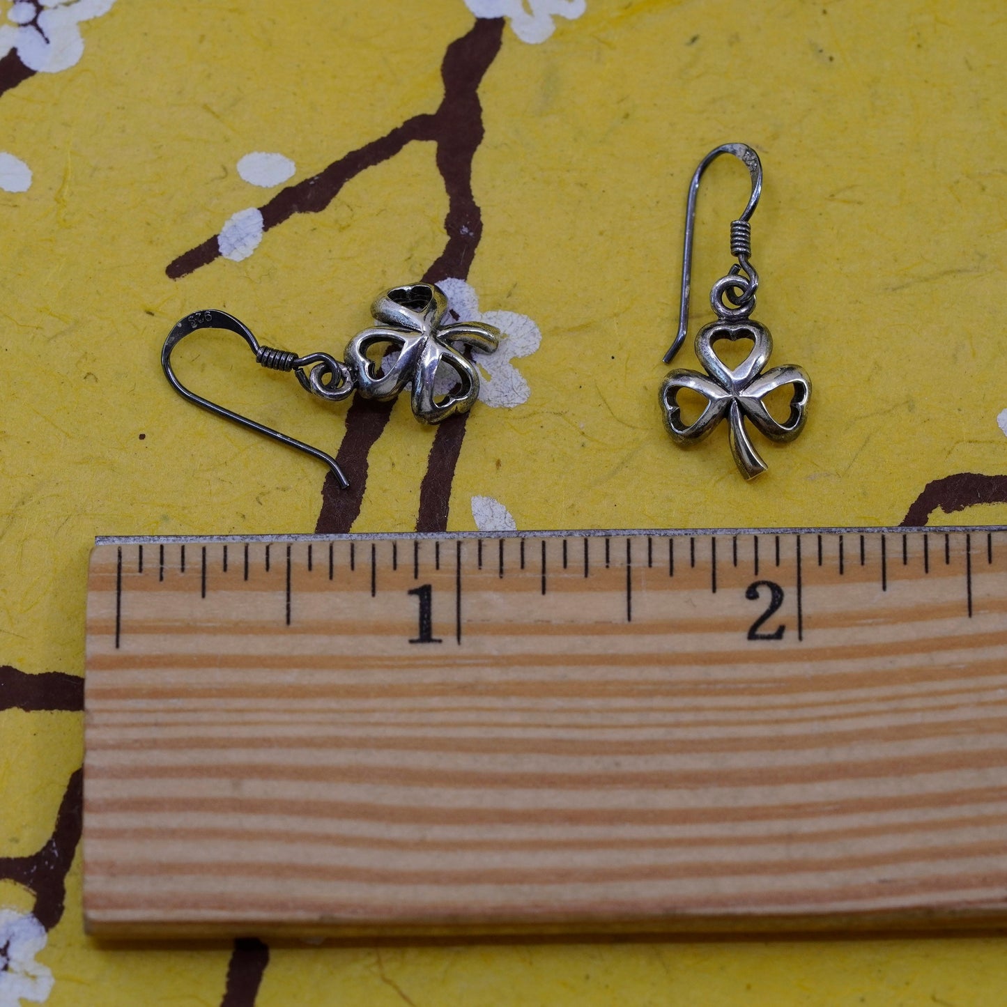 Vintage Sterling 925 silver handmade clover earrings, stamped 925