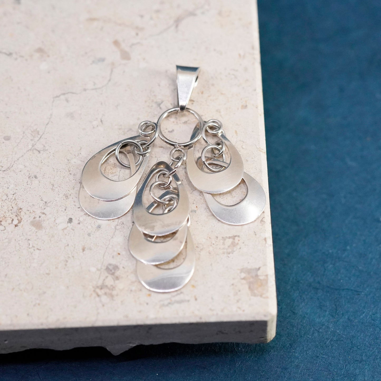Vintage Sterling silver handmade pendant, 925 cluster teardrop