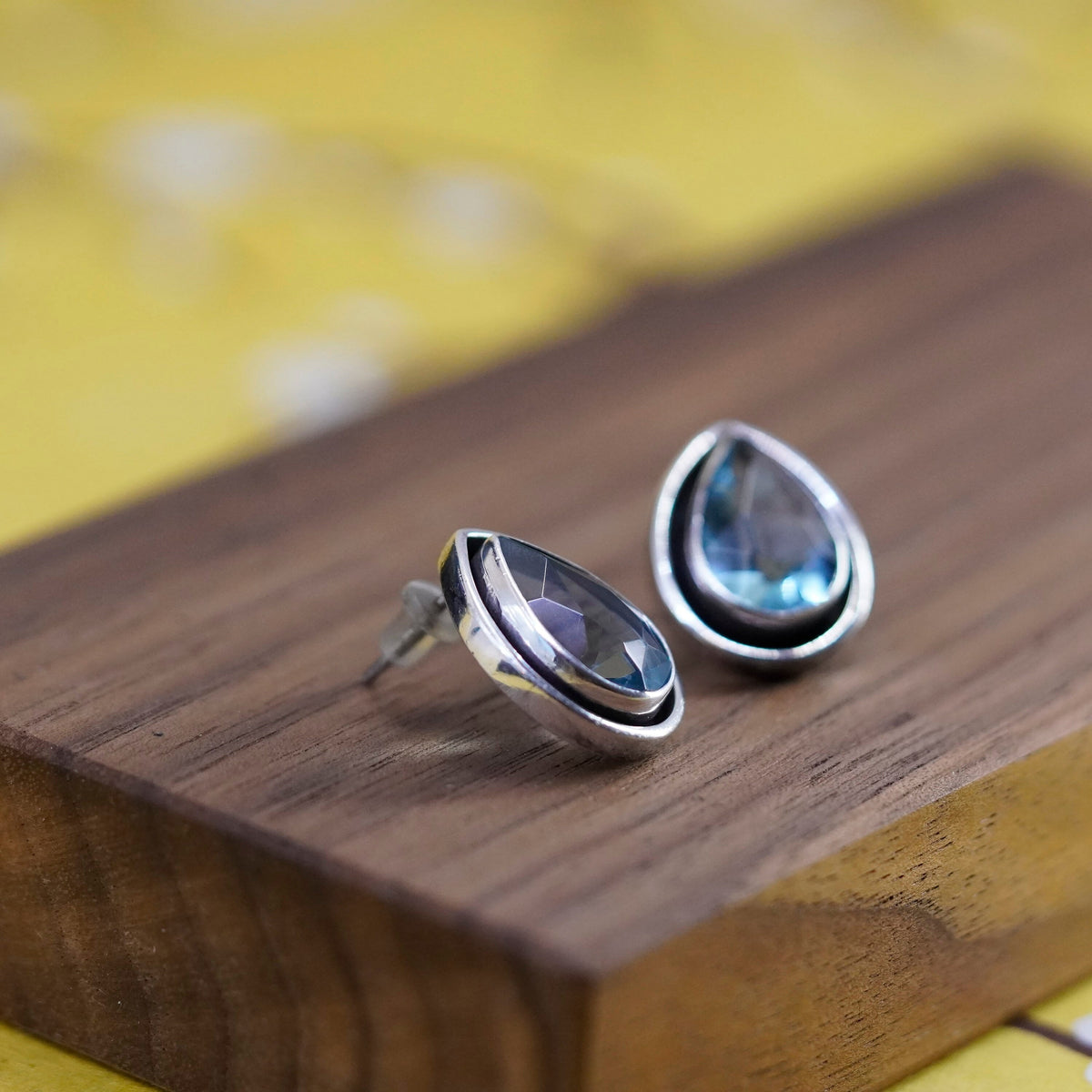 Vintage Sterling 925 silver handmade studs, teardrop topaz earrings