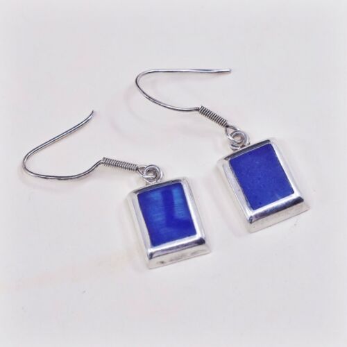 Vintage Sterling silver handmade earrings, 925 dangle w/ sodalite N Beads