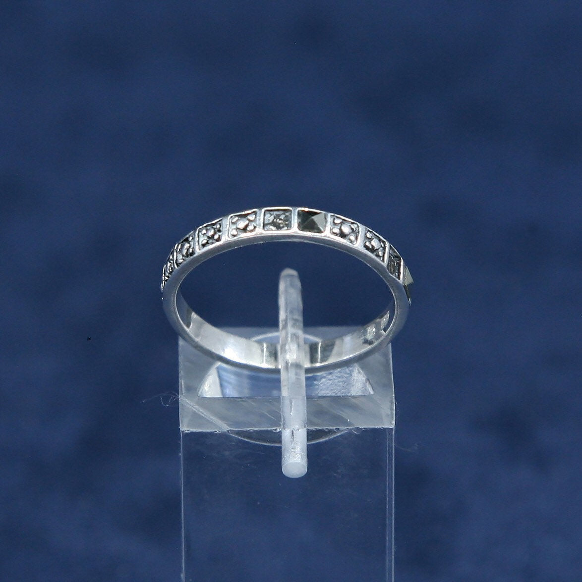 sz 8.25, vtg Sterling silver handmade ring, 925 band w/ marcasite