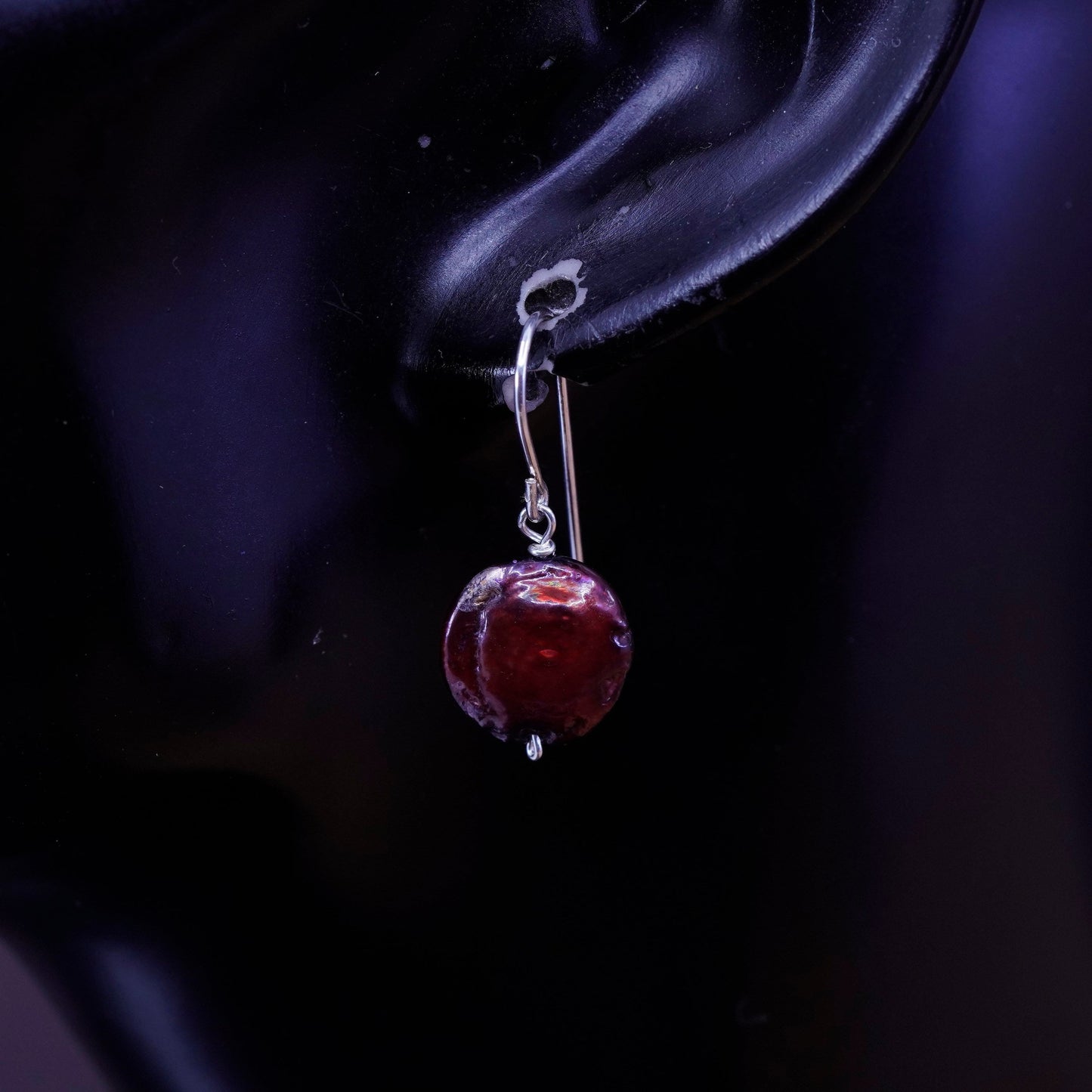 Vintage Sterling 925 silver handmade earrings with red coin pearl