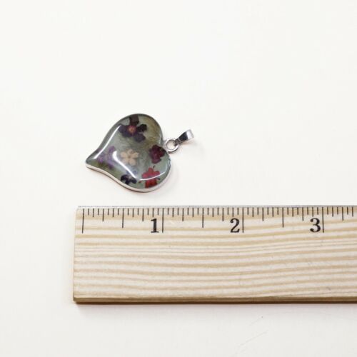 Vintage Sterling Silver Handmade Pendant, 925 Silver Heart With Resin Flower