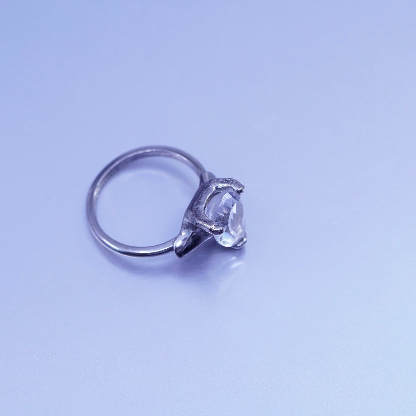 Size 7, vintage Sterling 925 silver engagement ring with teardrop Cz