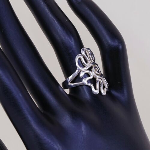 Size 8 Vtg Sterling 925 Silver Handmade Rose Bud Flower Band Ring, Stamped 925