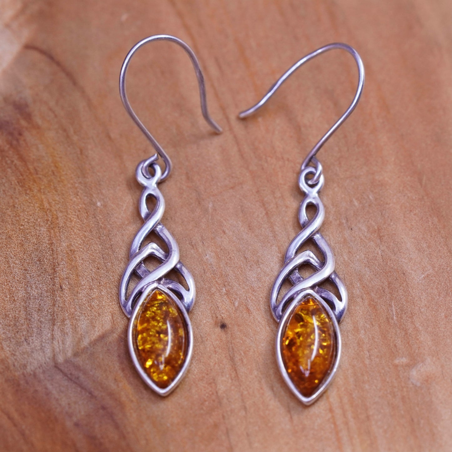 Vintage Sterling 925 silver handmade earrings with Amber bead