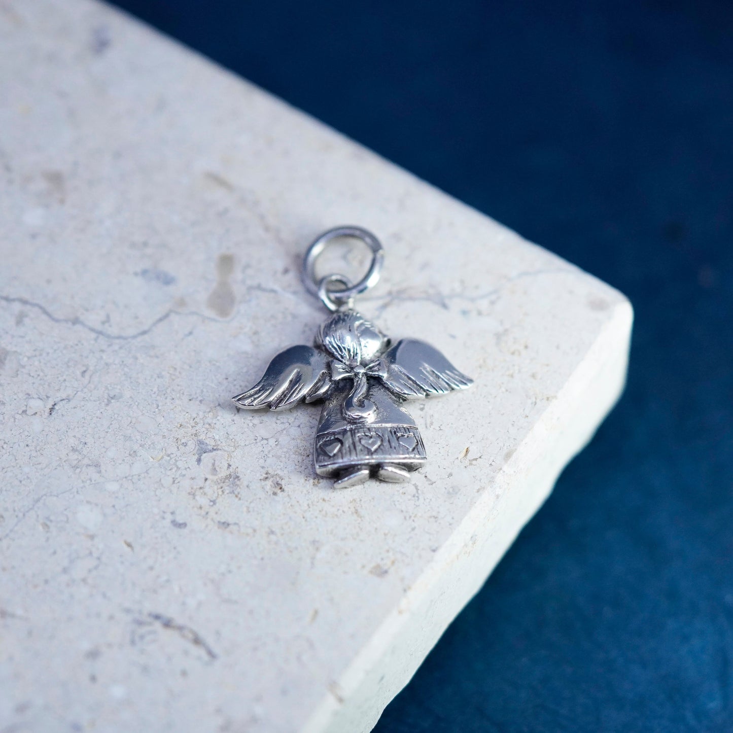 Vintage sterling silver handmade pendant, 925 Angel charm