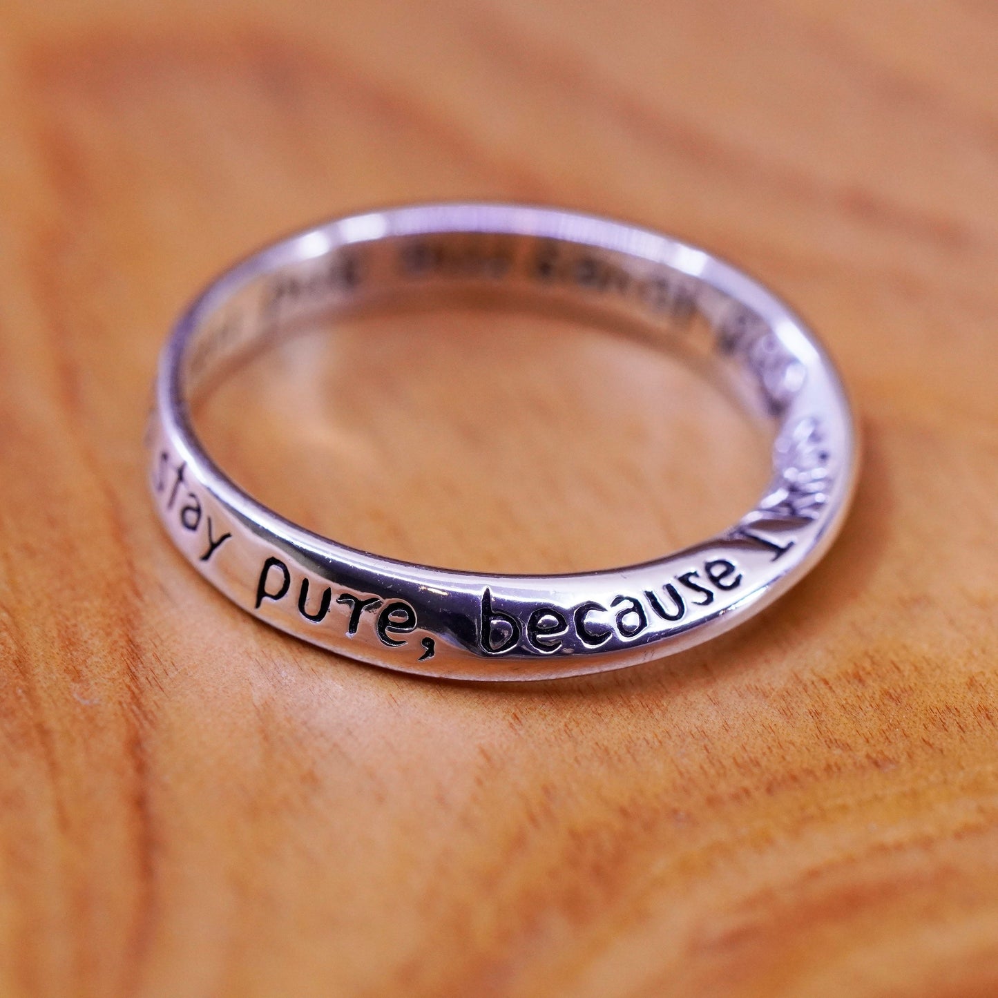 Size 6.5, Sterling silver inspirational ring, 925 quote band “today I promise