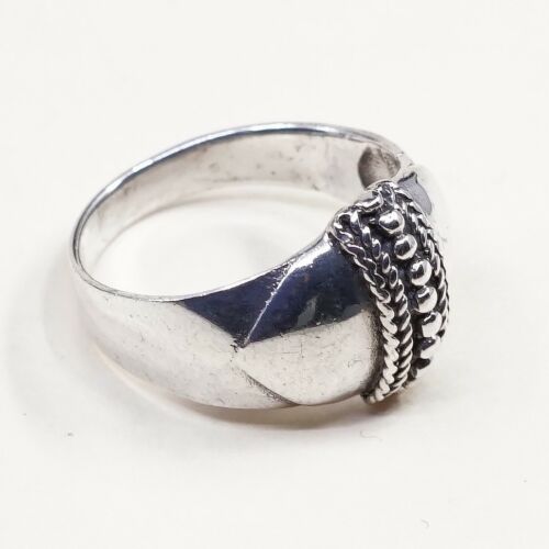 Size 6, Vtg Sterling Silver Handmade Ring 925 Silver Band w/ beads inlay