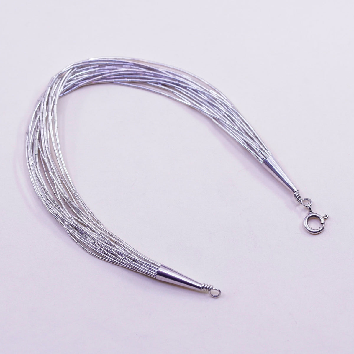 7”, vtg Native American sterling 925 liquid silver multi 20 strands bracelet