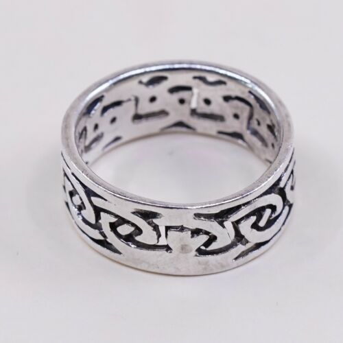 Size 7.75, Vtg Sterling Silver Handmade Ring, 925 Band W/ Filigree Woven Whirl