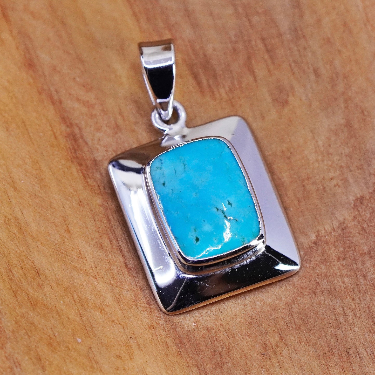 Vintage Sterling 925 silver handmade pendant with square turquoise