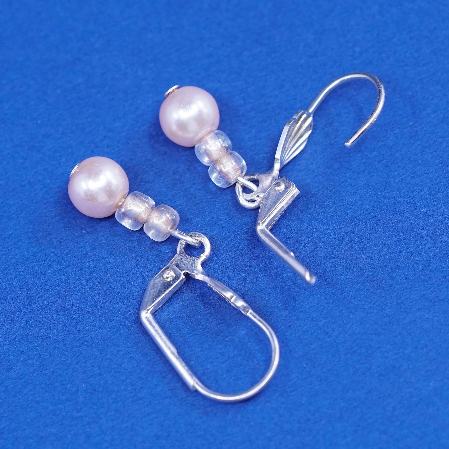 Vintage Sterling 925 silver handmade earrings with pearl and crystal drops