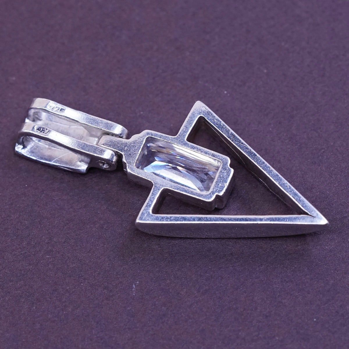 Vintage sterling silver handmade pendant, 925 triangular arrow w/ cz