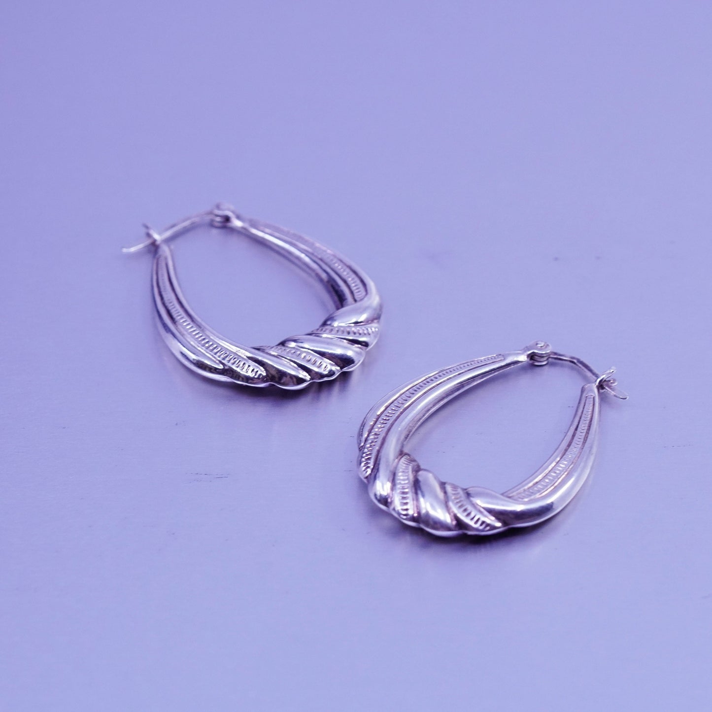 1.5”, vintage Sterling silver handmade earrings, textured 925 hoops