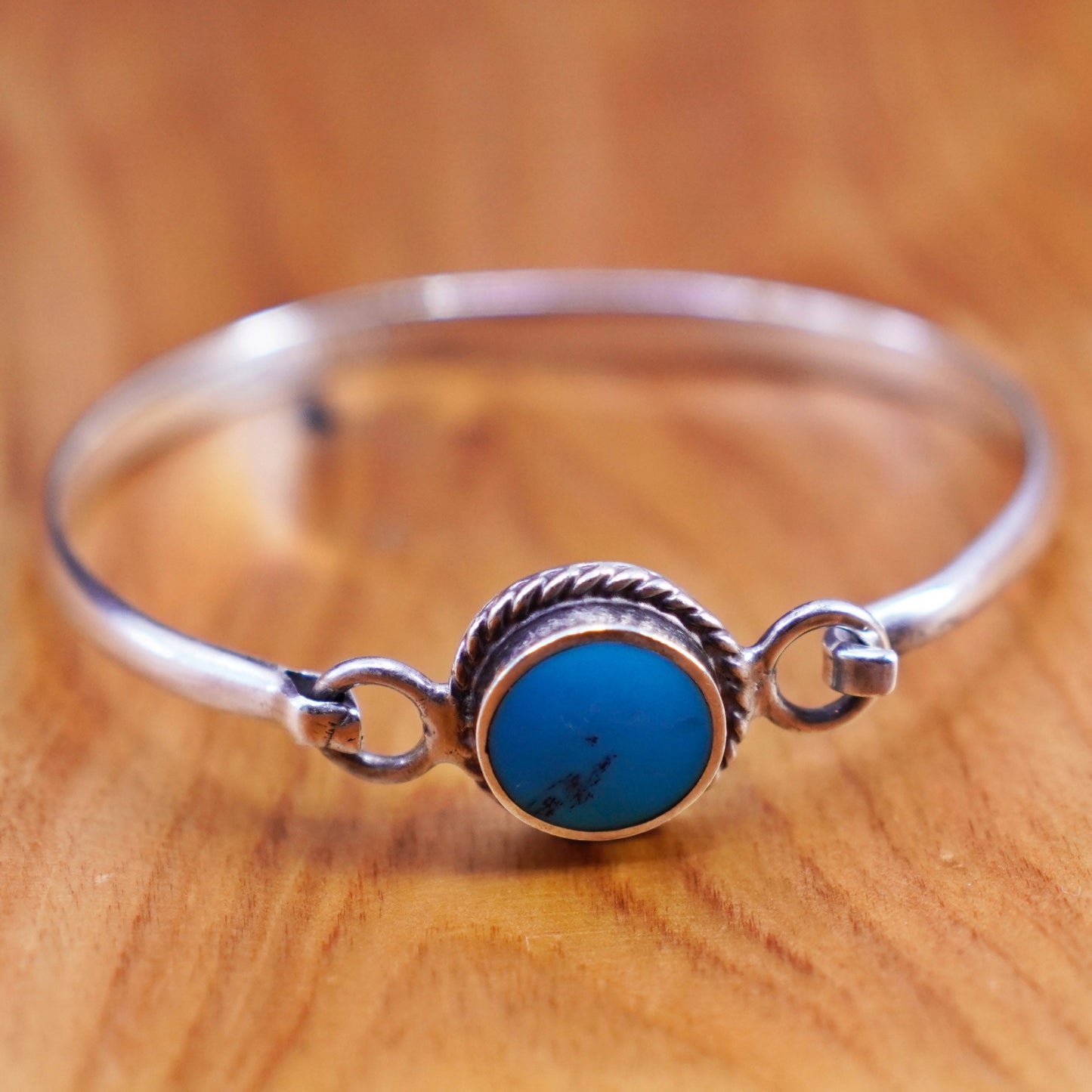 7.5”, Sterling silver handmade bracelet, Mexico 925 hinged bangle turquoise