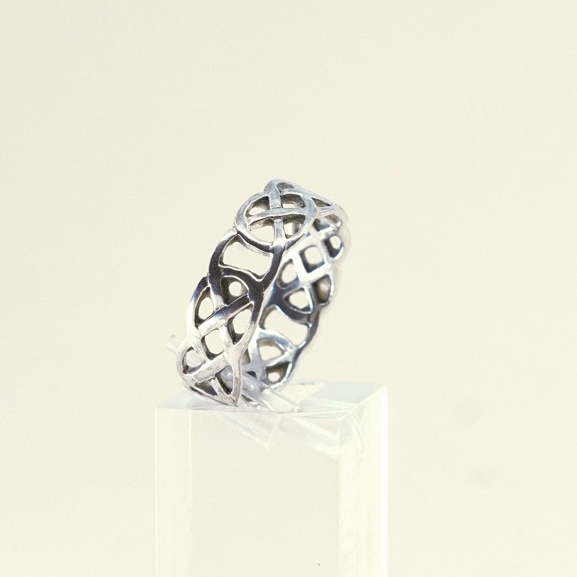 Size 9.75, vtg sterling silver handmade ring, 925 woven band w/ filigree