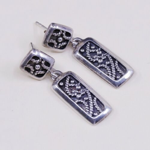Vtg NWS Sterling Silver Handmade Earrings, 925 Tag Dangles W/ Rope N Beads