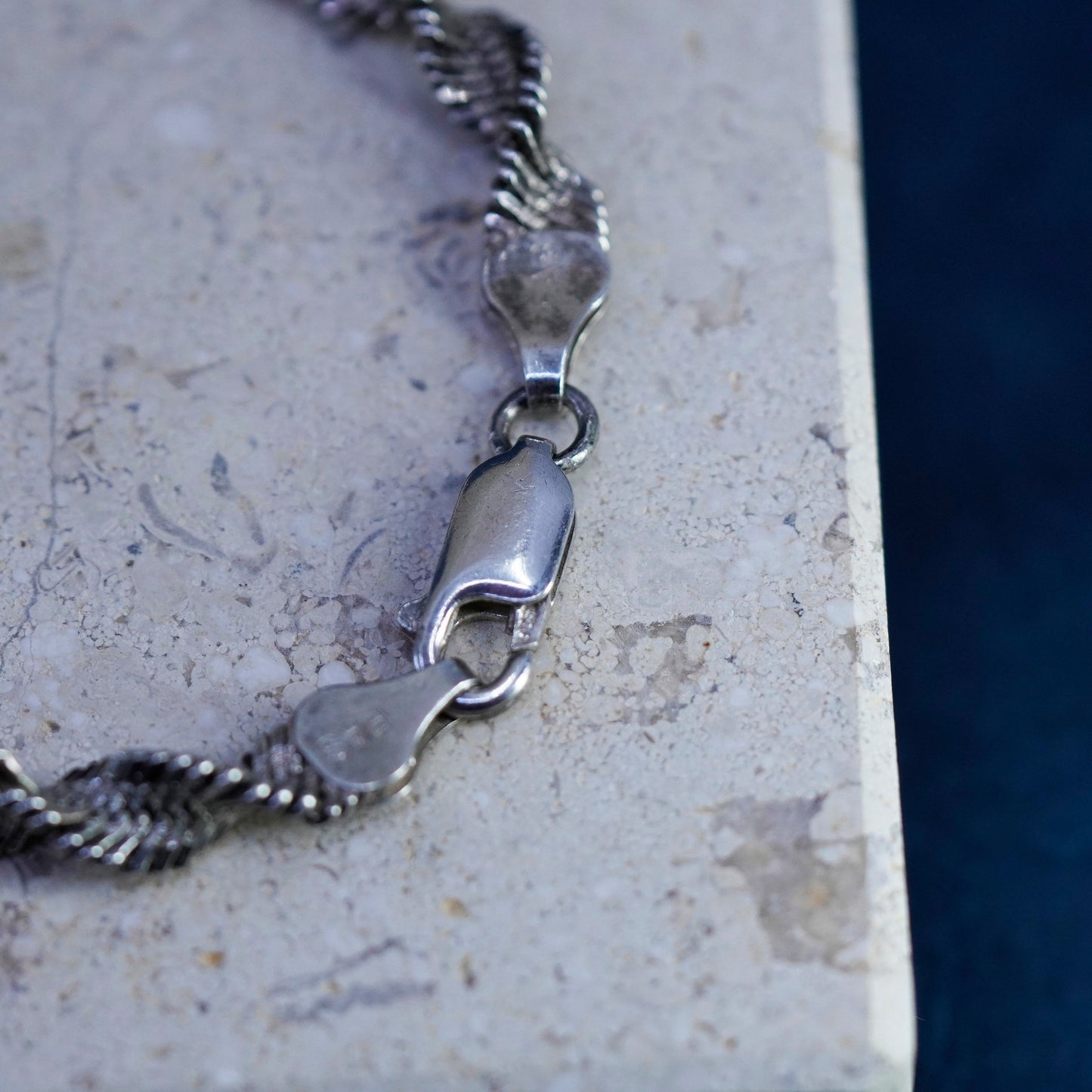 6.5”, vintage Sterling silver handmade bracelet, 925 twisted herringbone chain